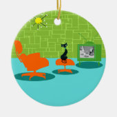 Retro Space Age Kat kerstversiering Keramisch Ornament (Voorkant)