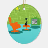 Retro Space Age Kat kerstversiering Keramisch Ornament (Links)