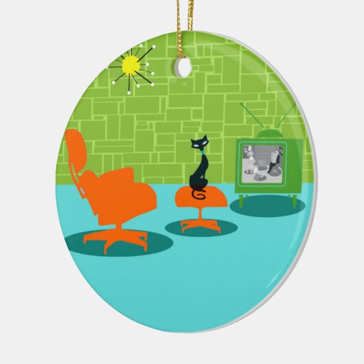 Retro Space Age Kat kerstversiering Keramisch Ornament (Links)