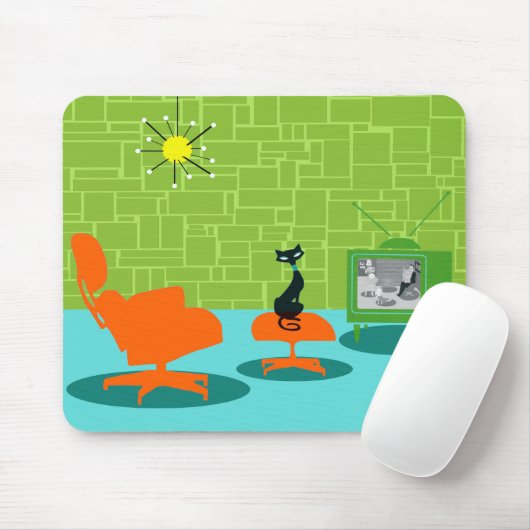 Retro Space Age Kat Mousepad Muismat (Met muis)