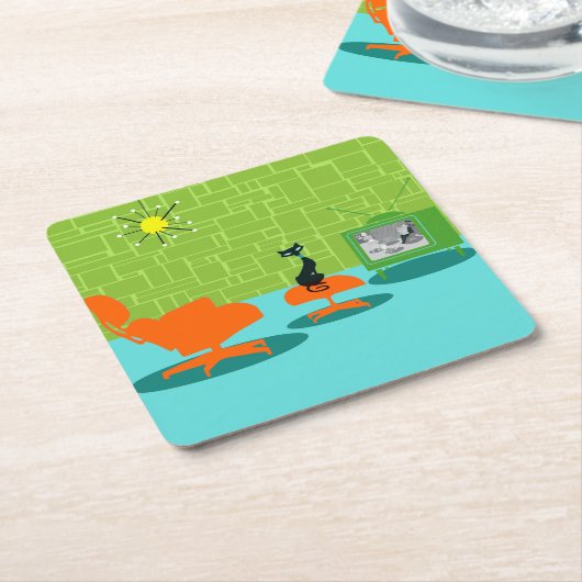 Retro Space Age Kat Paper Onderzetter (Schuin)