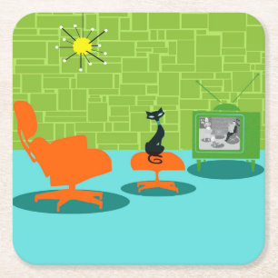 Retro Space Age Kat Paper Onderzetter
