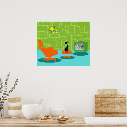 Retro Space Age Kat Poster (Keuken)