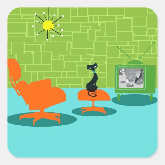 Retro Space Age Kat Stickers (Voorkant)