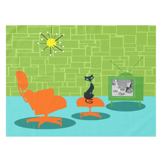 Retro Space Age Kat Tablecloth Tafelkleed (Voorkant (Horizontaal))