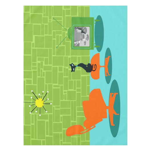 Retro Space Age Kat Tablecloth Tafelkleed (Voorkant)