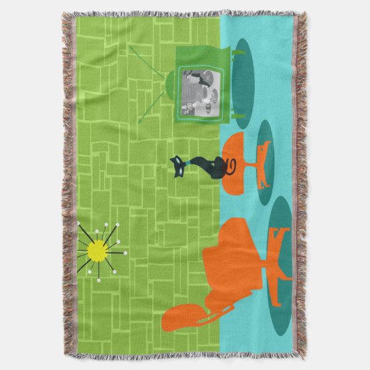 Retro Space Age Kat Throw Blanket Deken (Voorkant Verticaal)