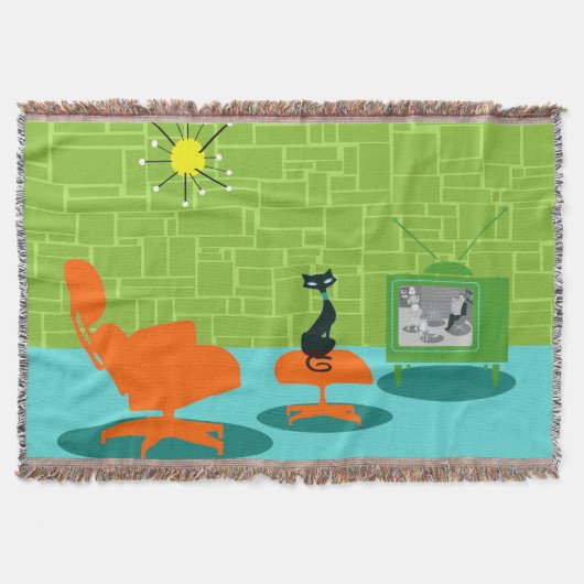 Retro Space Age Kat Throw Blanket Deken (Voorkant)