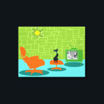 Retro Space Age Kat Uitgerekte Canvas Print<br><div class="desc">Er wordt gezegd dat honden baasjes hebben en katten personeel. De katachtige op deze Retro Space Age Kat Stretched Canvas kon het niet meer eens zijn! Het minimalistische kunstontwerp uit de jaren 60 heeft een strakke, zwarte kat in een moderne woonkamer uit het midden van de eeuw. De verfijnde kamer...</div>