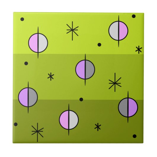 Retro Space Age Planets Stars Chartreuse Tegeltje (Voorkant)