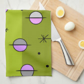 Retro Space Age Planets Stars Chartreuse Theedoek (Quarter Fold)