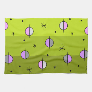 Retro Space Age Planets Stars Chartreuse Theedoek