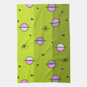 Retro Space Age Planets Stars Chartreuse Theedoek (Verticaal)