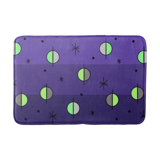 Retro Space Age Planets Stars Indigo Badmat (Voorkant)