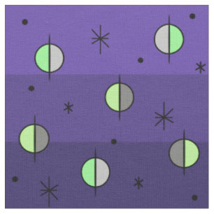 Retro Space Age Planets Stars Indigo Stof