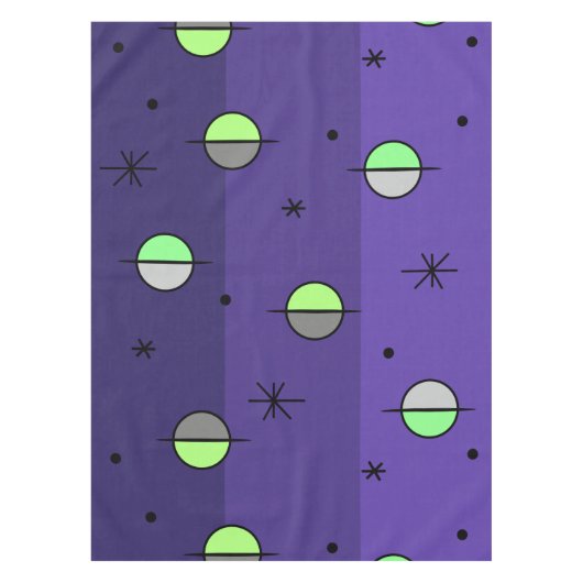 Retro Space Age Planets Stars Indigo Tafelkleed (Voorkant)
