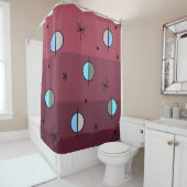 Retro Space Age Planets Stars Maroon Douchegordijn (In situ)