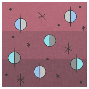 Retro Space Age Planets Stars Maroon Stof