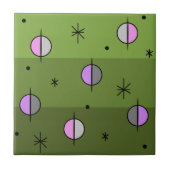 Retro Space Age Planets Stars Olive Green Tegeltje (Voorkant)