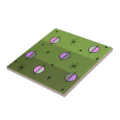Retro Space Age Planets Stars Olive Green Tegeltje (Zijkant)