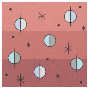 Retro Space Age Planets Stars Salmon Roze Stof