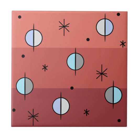 Retro Space Age Planets Stars Salmon Roze Tegeltje (Voorkant)