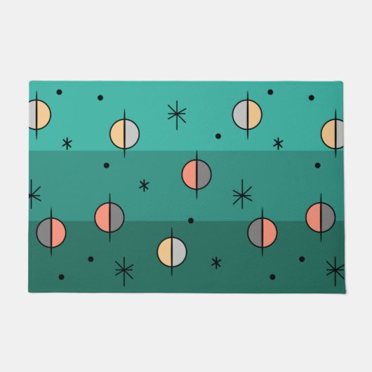 Retro Space Age Planets Stars Turquoise Deurmat (Voorkant)
