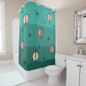 Retro Space Age Planets Stars Turquoise Douchegordijn (In situ)