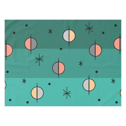 Retro Space Age Planets Stars Turquoise Tafelkleed (Voorkant (Horizontaal))