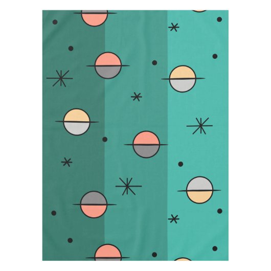 Retro Space Age Planets Stars Turquoise Tafelkleed (Voorkant)
