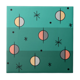 Retro Space Age Planets Stars Turquoise Tegeltje