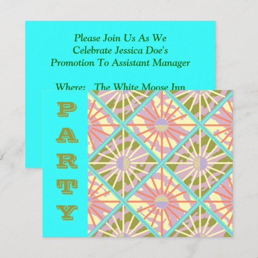 RETRO SPACE-AGE SUN-BURSTS & TURQUOISE INVITATIES KAART (Voorkant / Achterkant)