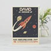 Retro Space Birthday Uitnodiging (Staand voorkant)