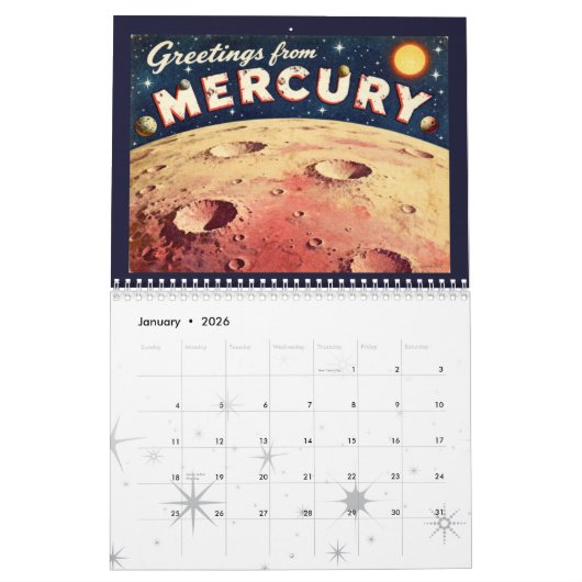 Retro Space Calendar - Groeten van de planeten Kalender (Jan 2026)