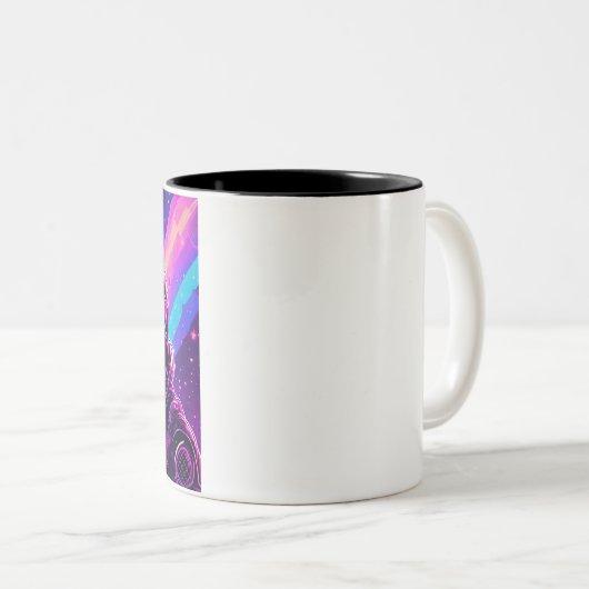 Retro Space Cat Mok – Vaporwave Galaxy Kat Koffie (Voorkant rechts)