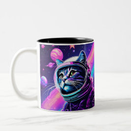 Retro Space Cat Mok – Vaporwave Galaxy Kat Koffie