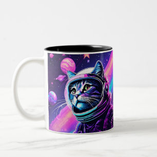 Retro Space Cat Mok – Vaporwave Galaxy Kat Koffie