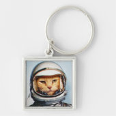 Retro Space Cat Sleutelhanger (Voorkant)