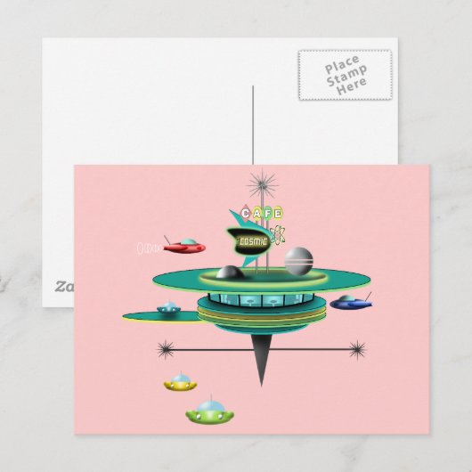 Retro Space Diner Briefkaart (Voorkant / Achterkant)