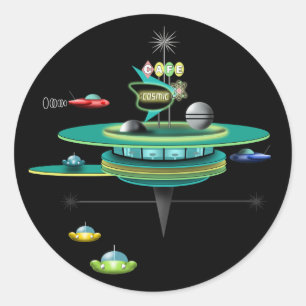 Retro Space Diner Ronde Sticker