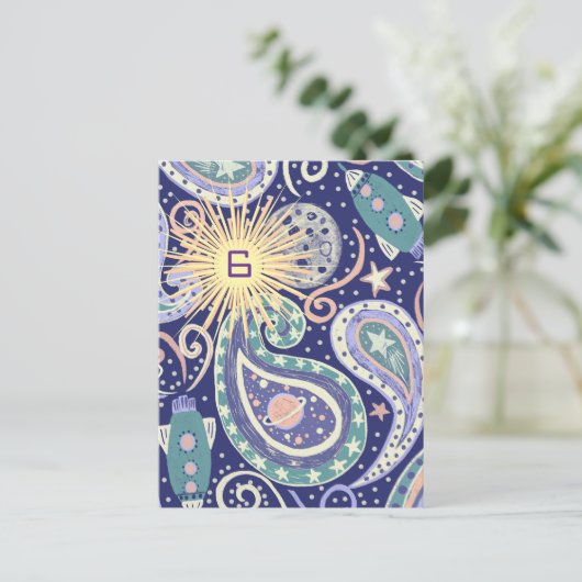 Retro Space Galaxy Birthday Card Briefkaart (Staand voorkant)