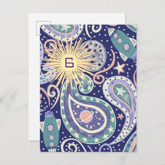 Retro Space Galaxy Verjaardag Kaart (Voorkant / Achterkant)