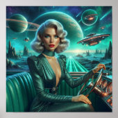 Retro Space Girl Poster (Voorkant)