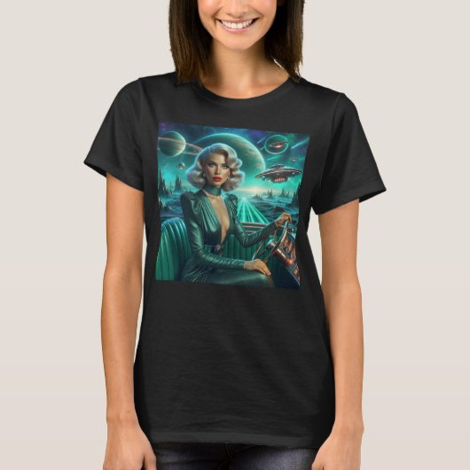 Retro Space Girl T-shirt (Voorkant)