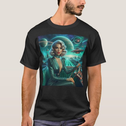 Retro Space Girl T-shirt (Voorkant)