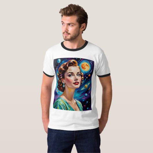 Retro Space Goddess Galaxy Art Shirt (Voorkant volledig)