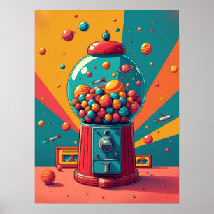 Retro Space Gumball Machine: Pop Art Poster