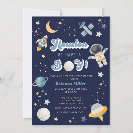 Retro Space Houston We hebben een Baby shower van  Kaart (Voorkant)