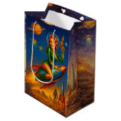 Retro Space Pin-Up Sci-Fi Girls Medium Cadeauzakje (Voorkant Gekanteld)