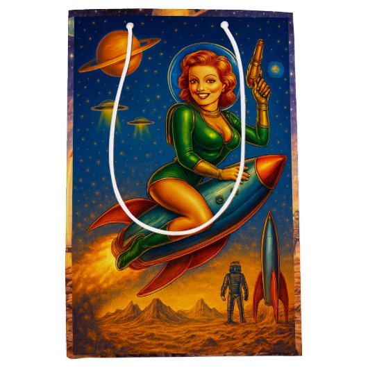 Retro Space Pin-Up Sci-Fi Girls Medium Cadeauzakje (Voorkant)